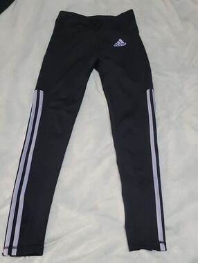 Adidas XS Black With Lilac Lines And Logo Leggings